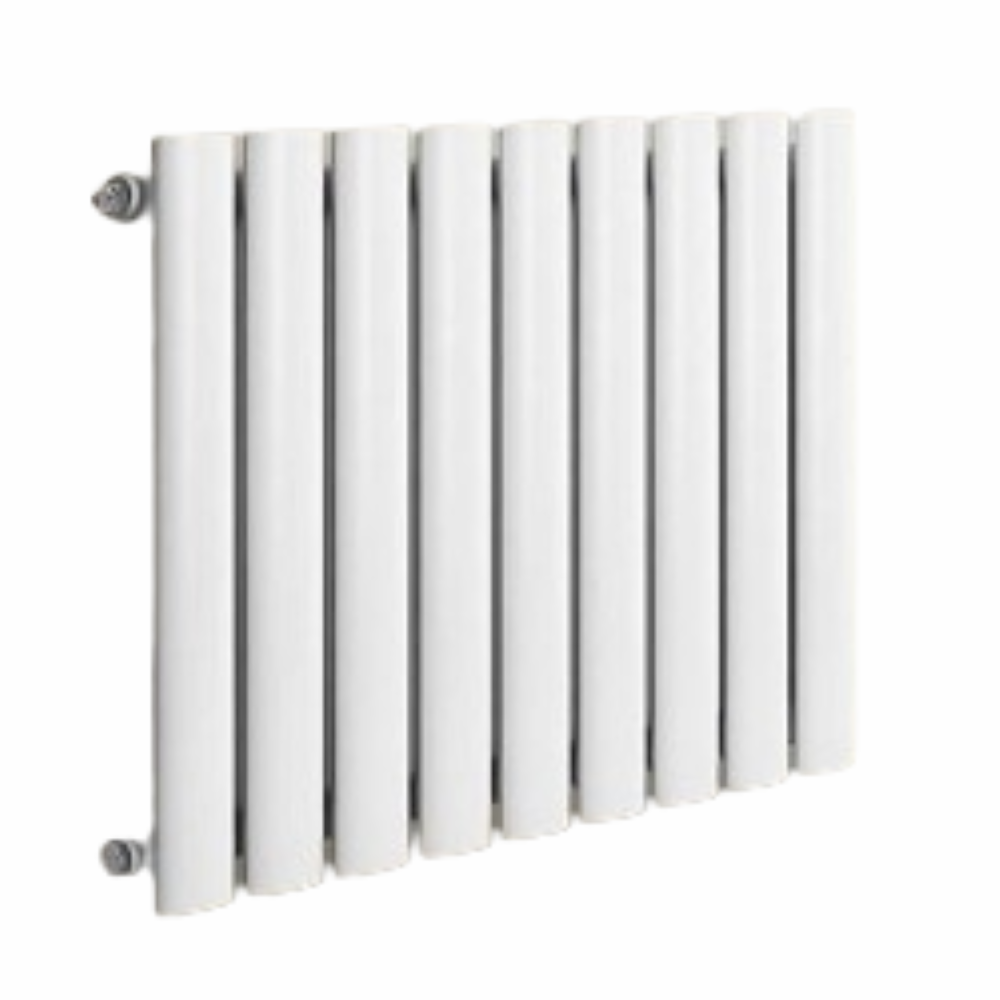 Calorifer orizontal plat cu multiblock, racord central de 1/2 toli, un singur strat, 600 x 614 mm, 447 W, alb