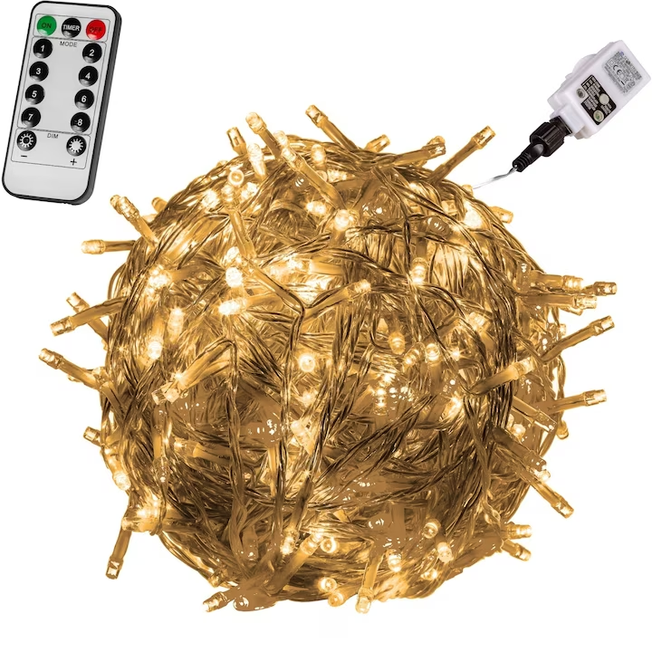 Lumini cu leduri, decorative, auriu, 600 de leduri, telecomanda de control