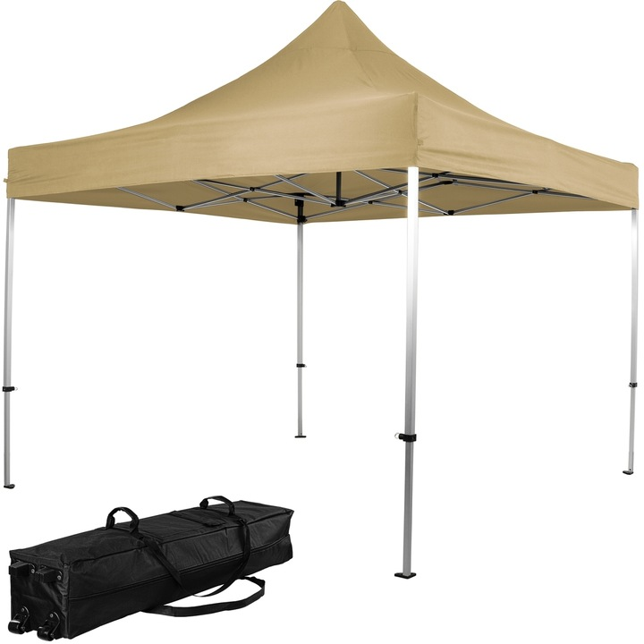 Pavilion pliabil PRO, 3 x 3 m, geanta carucior, aluminiu, sampanie