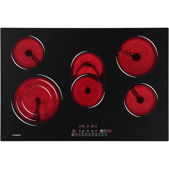 Plita ceramica din sticla, 5 zone, 8600 W, negru