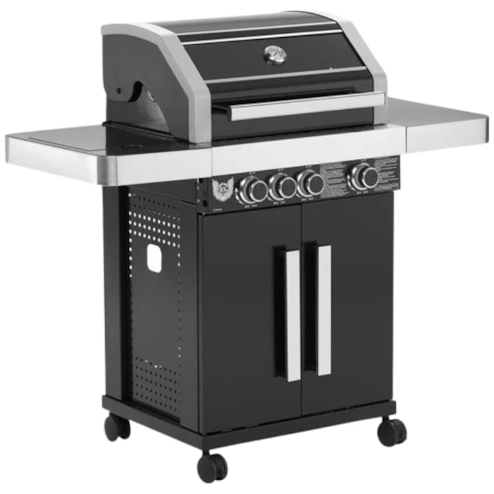 Gratar de gradina BBQ Chief 6.0 cu roti, pe gaz, negru, Maxxus