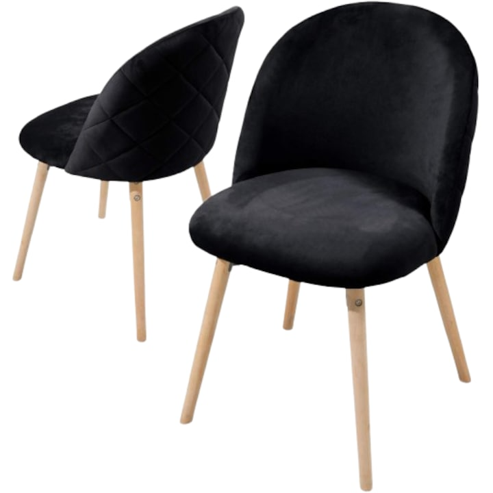 Set de 2 scaune captusite, material catifea, negru, MIADOMODO