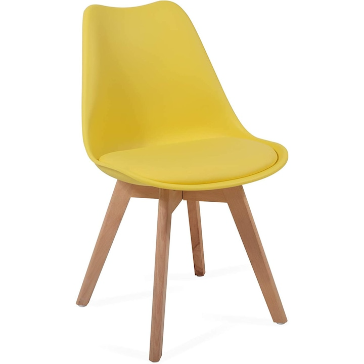 Set 2 scaune dining / bucatarie, lemn/PP, perna sezut, galben, 82 x 48 x 57 cm