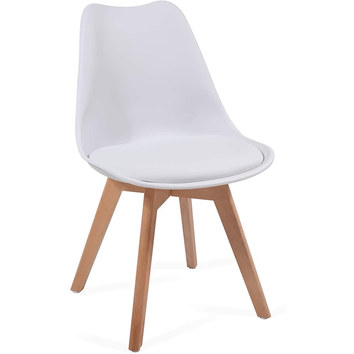 et 2 scaune dining / bucatarie, lemn/PP, perna sezut, 82 x 48 x 57 cm, alb