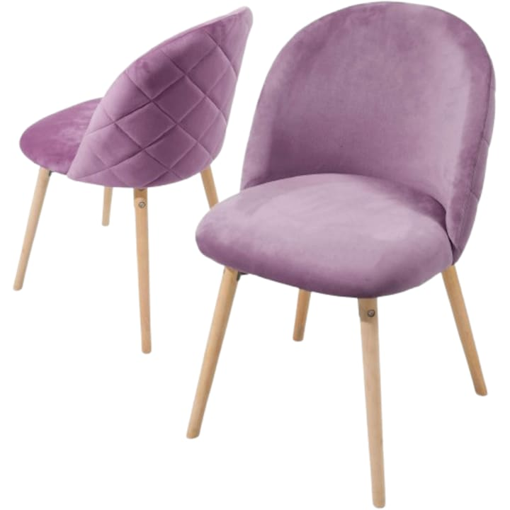Set de 2 scaune captusite, material catifea, violet, MIADOMODO
