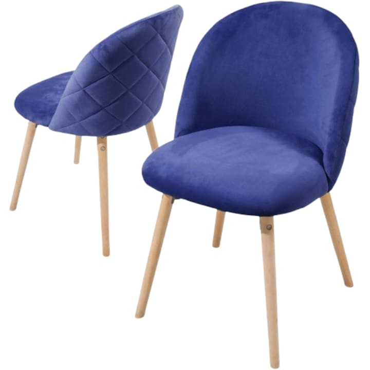 Set de 2 scaune captusite, material catifea, albastru royal, MIADOMODO