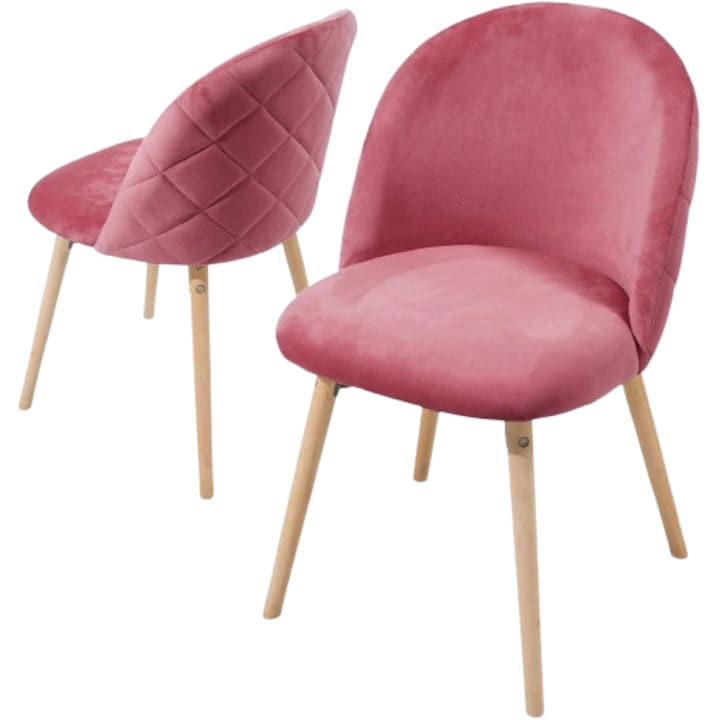Set de 2 scaune captusite, material catifea, roz, MIADOMODO