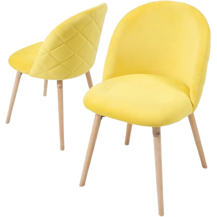 Set de 2 scaune captusite, material catifea, galben, MIADOMODO