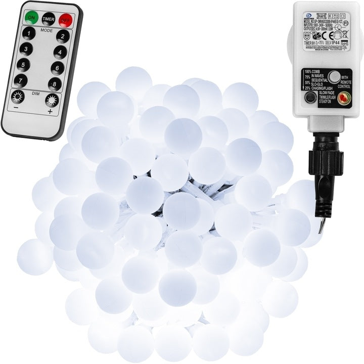 Instalatie 200 led-uri, lumini de petrecere, alb/rece, telecomanda