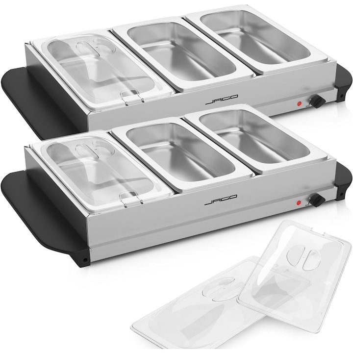 Set de 2 bufeturi electrice cu control de temperatura, 3 compartimente, 9 L, otel inoxidabil