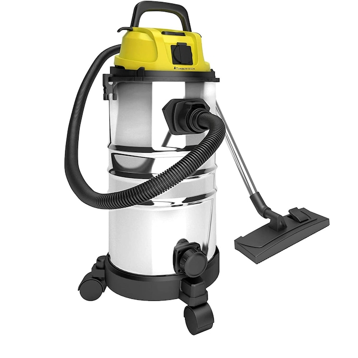 Aspirator multifunctional, aspirare umeda si uscata, putere 2300 W, 30 Litri, functie de suflare, 3 filtre, otel inoxidabil, galben