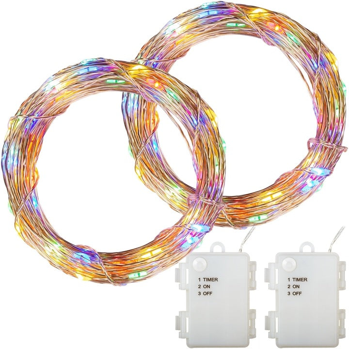 Set de 2 instalatii cu 100 de led-uri, alimentare cu baterie, transparent, alb/rece
