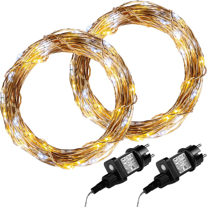 Set de 2 instalatii tip fir, 200 led-uri, rece/cald