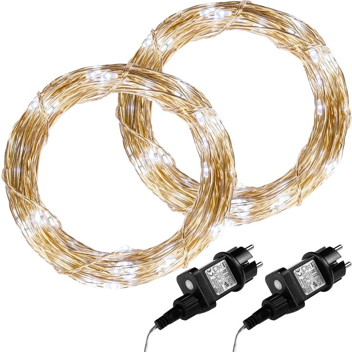 Set de 2 instalatii tip fir, 200 led-uri, alb/rece