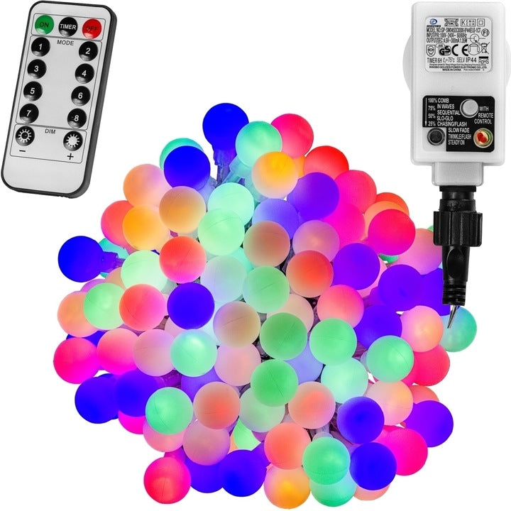 Ghirlanda luminoasa cu globuri decorative, 50 de leduri, cu adaptor, multicolor, telecomanda de control