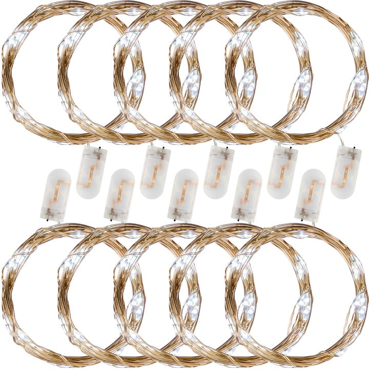 Set de 10 instalatii tip fir, 25 led-uri, alb/rece, alimentare pe baterie