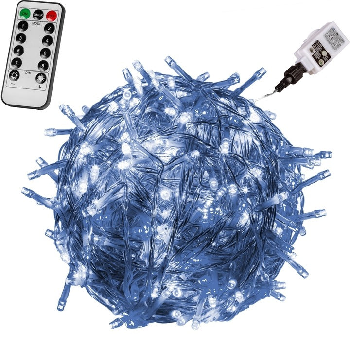 Lumini cu leduri, decorative, alba, 100 de leduri, telecomanda de control