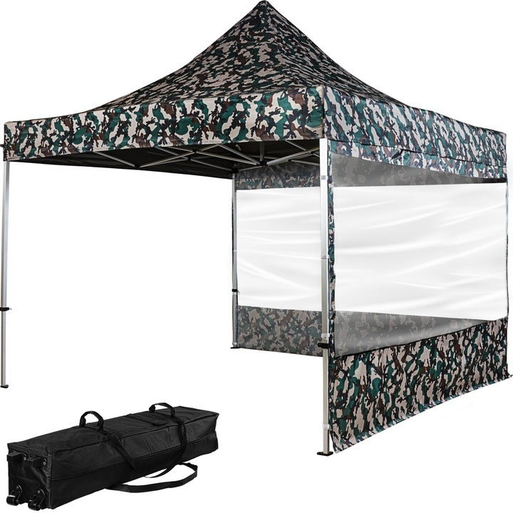 Pavilion pliabil PRO cu 2 sectiuni laterale cu fereastra, 3 x 3 m, geanta carucior, aluminiu, culoare padure