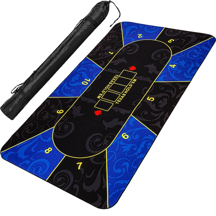 Covoras de poker, 200x90cm, albastru cu negru
