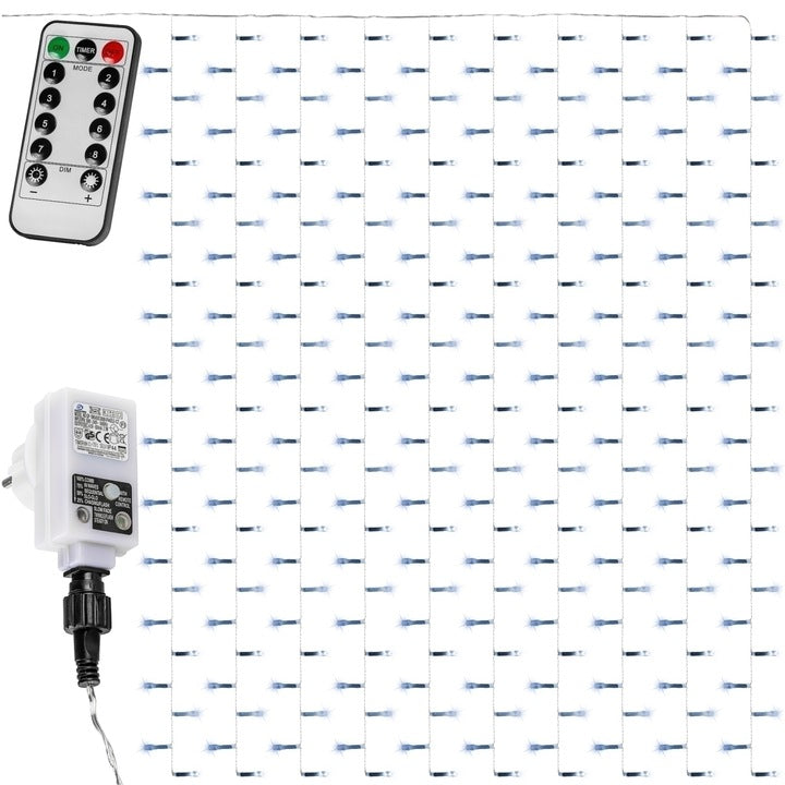 Instalatie led tip perdea, 600 led-uri, 6 x 3 m, telecomanda, alb/rece