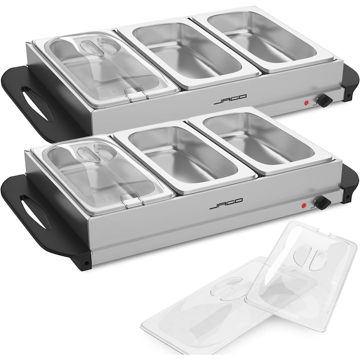 Set de 2 bufeturi electrice cu control de temperatura, 3 compartimente, 15 L, otel inoxidabil
