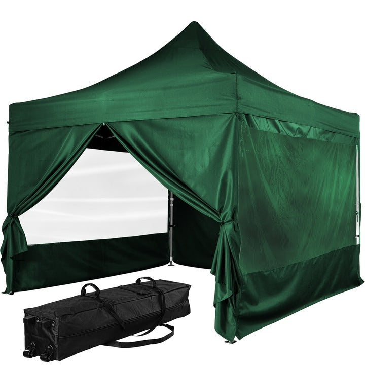 Pavilion pliabil PRO cu 4 sectiuni laterale, 3 x 3 m, geanta carucior, aluminiu, verde
