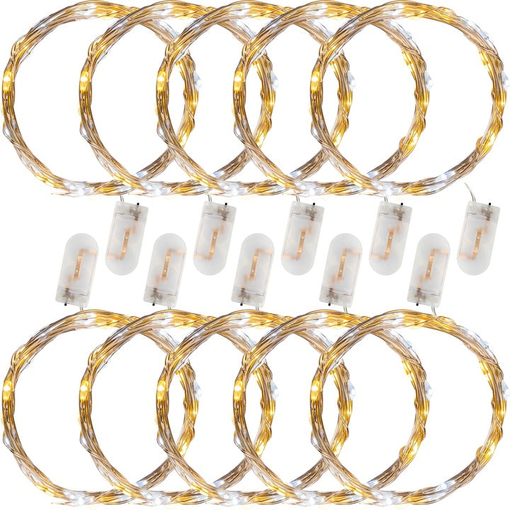 Set de 10 instalatii tip fir, 25 led-uri, rece/cald, alimentare pe baterie