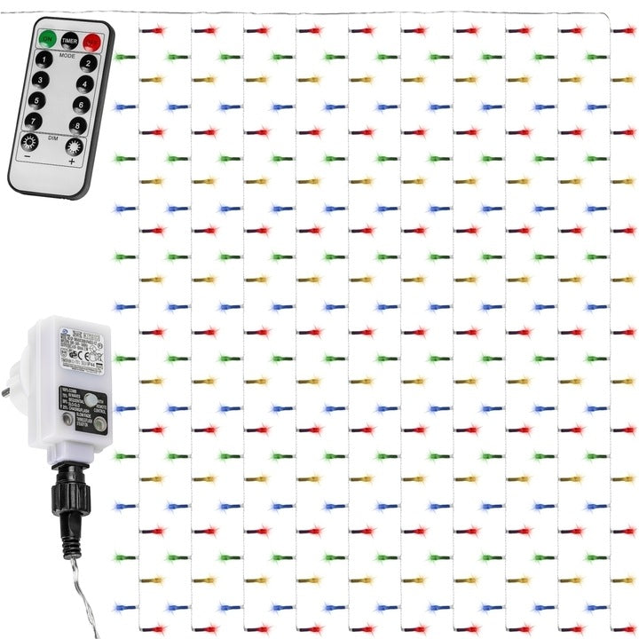 Cortina luminoasa, 600 led, 3 x 6 m, telecomanda, transparent, multicolor