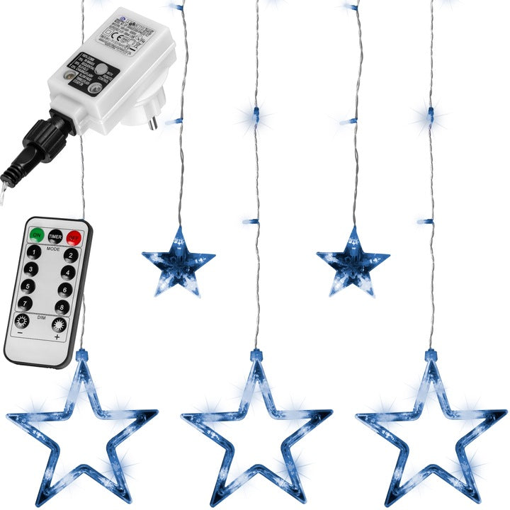 Instalatie led tip perdea cu 5 stele, 61 led-uri, telecomanda, alb/rece