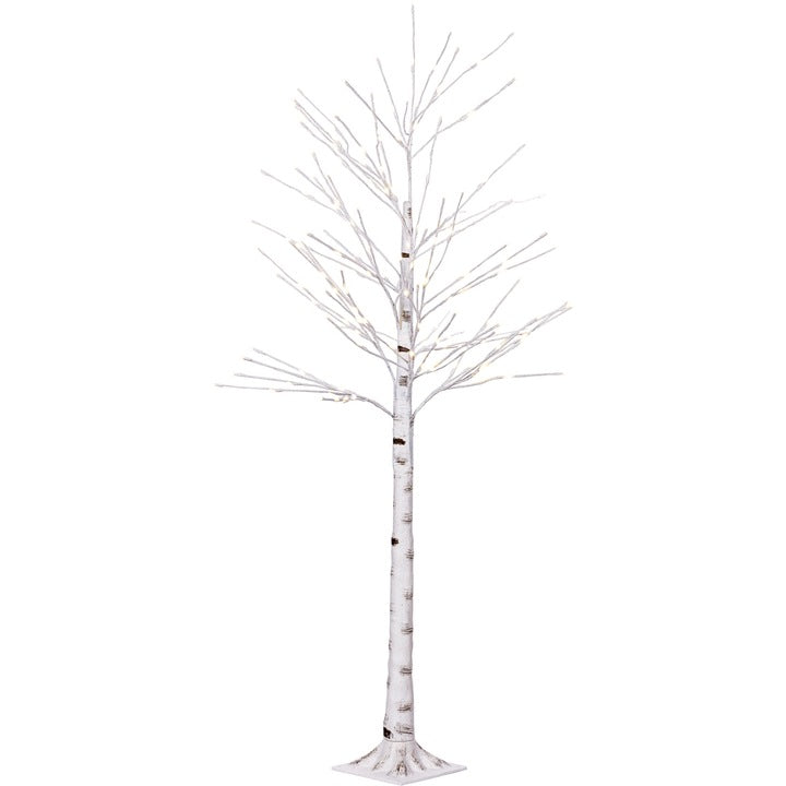 Copac cu aspect de mesteacan, alb/cald, temporizator, telecomanda, 150 cm