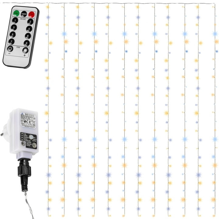 Instalatie led tip perdea, 600 led-uri, 6 x 3 m, telecomanda, transparent, rece/cald