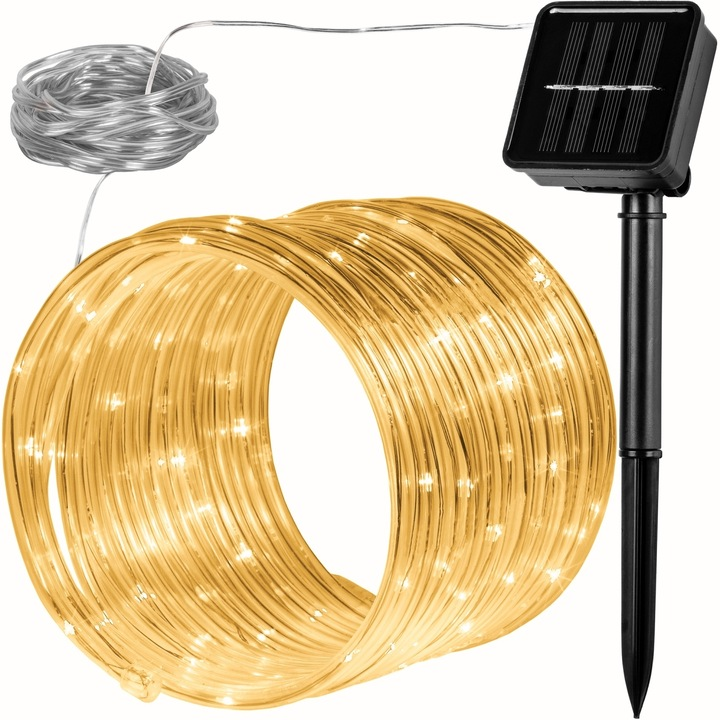 Instalatie led tip furtun cu incarcare solara, 100 led-uri, galben