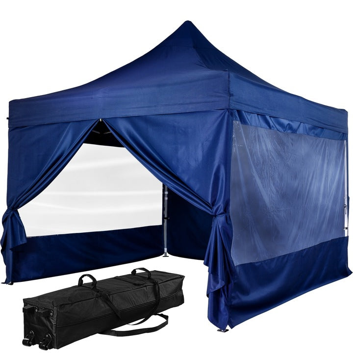 Pavilion pliabil PRO cu 4 sectiuni laterale, 3 x 3 m, geanta carucior, aluminiu, albastru