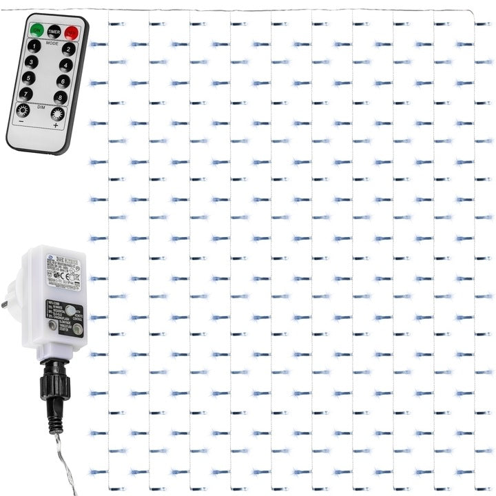 Cortina luminoasa, 600 led, 3 x 6 m, telecomanda, transparent, alb rece