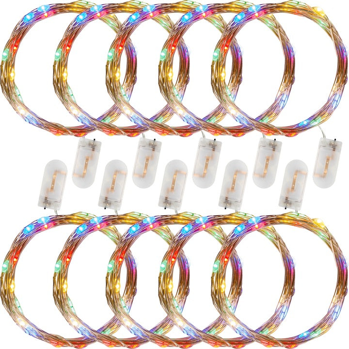 Set de 10 instalatii tip fir, 25 led-uri, multicolor, alimentare pe baterie