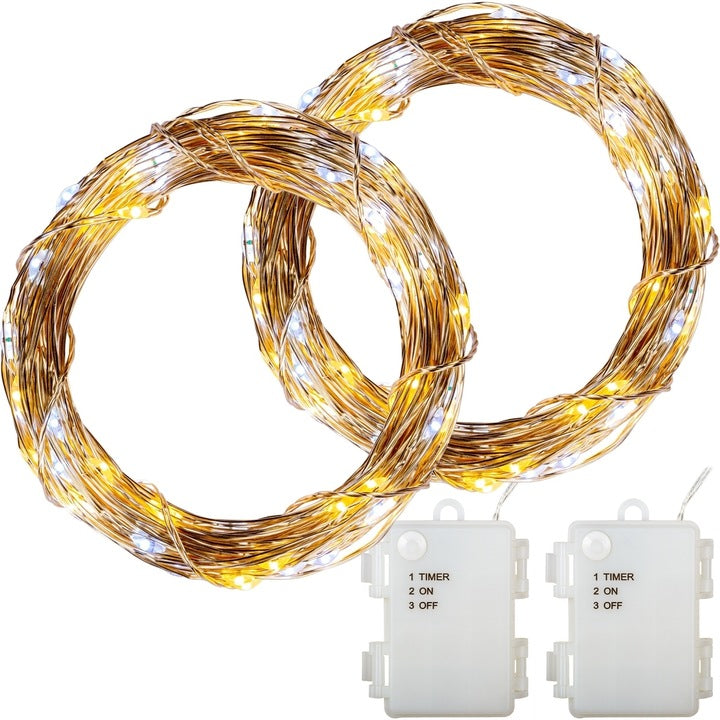 Set de 2 instalatii tip fir, 200 led-uri, rece/cald, alimentare pe baterie