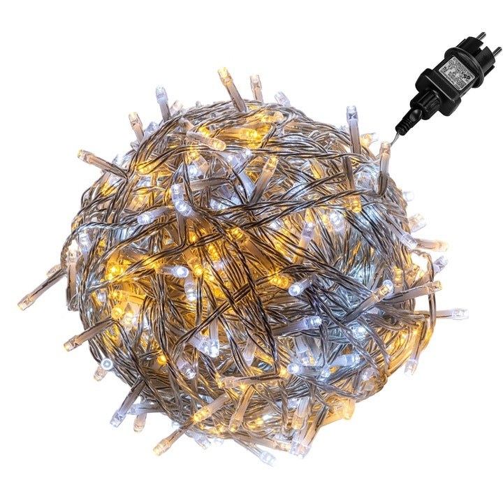 Lumini de zana cu 100 de led-uri, transparent, alb/galben