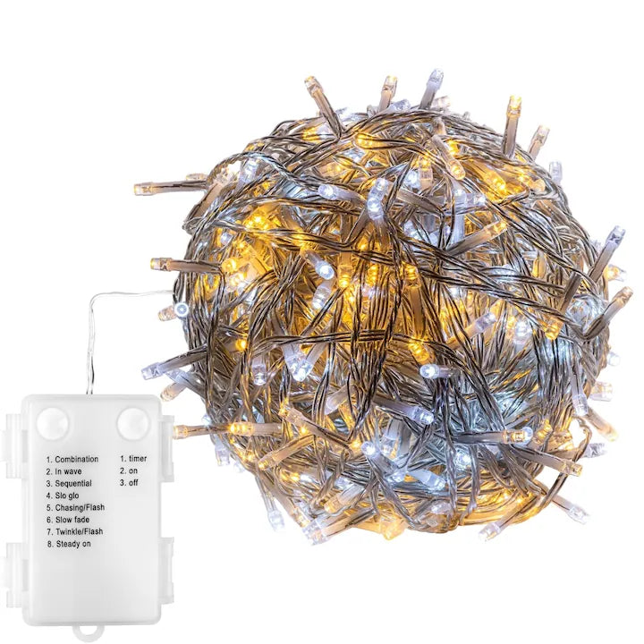 Instalatie cu 50 de led-uri, alimentare cu baterii, transparent, rece/cald