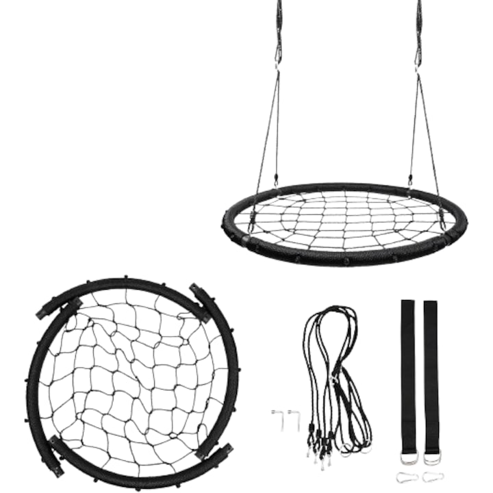 Leagan tip cuib pentru copii/adulti, exterior/interior, inaltime reglabila, negru, diametru 120 cm, pana la 300 kg, PHYSIONICS