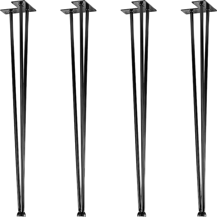 Set de 4 picioare de masa, 70 cm, 3 tije negru