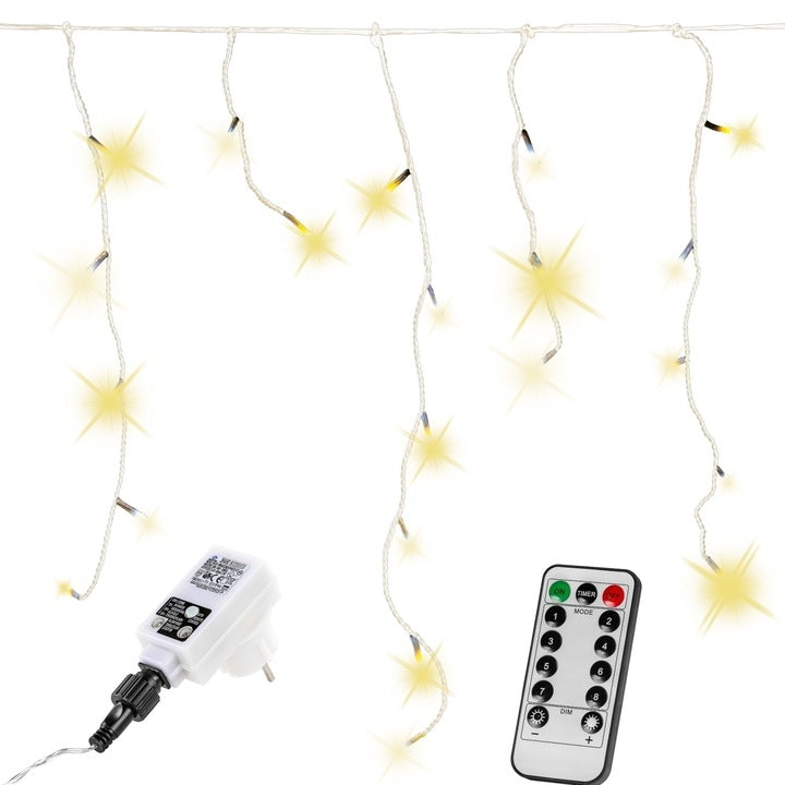 Lumini cu leduri, decorative, alb cald, 200 de leduri, telecomanda de control, reflexii de gheata