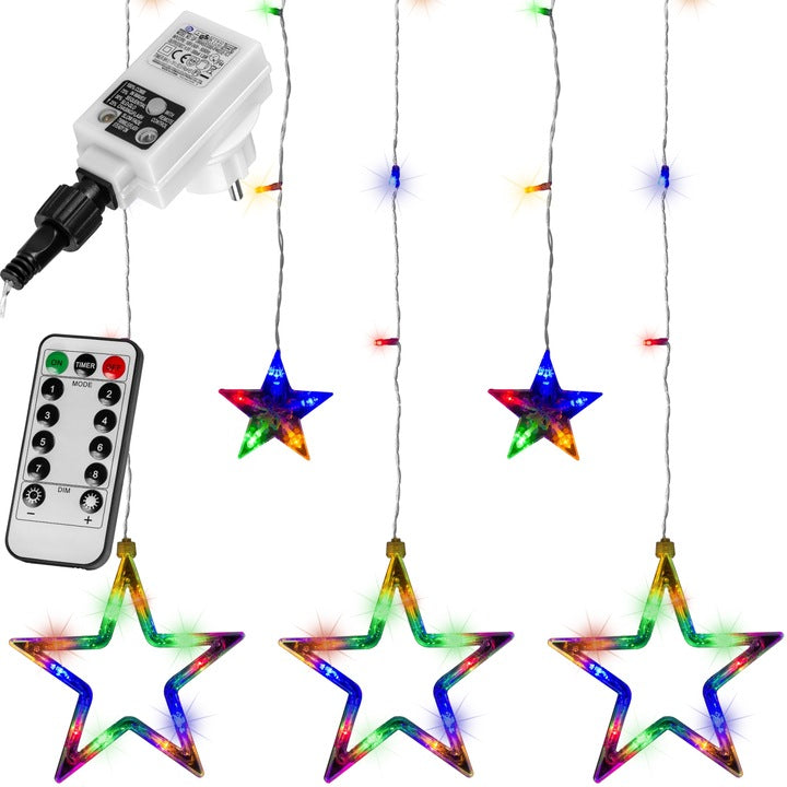 Instalatie led tip perdea cu 5 stele, 61 led-uri, telecomanda, multicolor