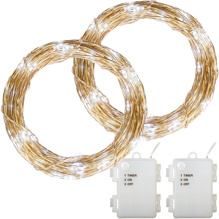 Set de 2 instalatii tip fir, 200 led-uri, alb/rece, alimentare pe baterie