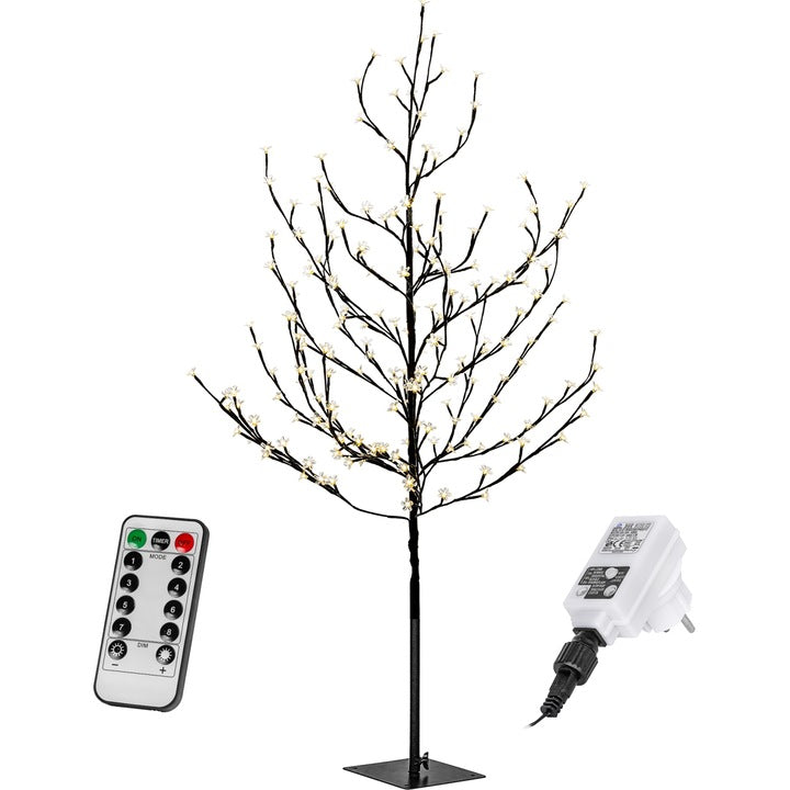 Copac LED cu flori de cires, temporizator, alb/cald, telecomanda, 180 cm