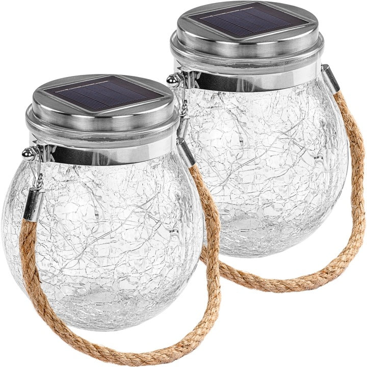Set de 2 lampi solare, tip borcan cu 20 de fire led