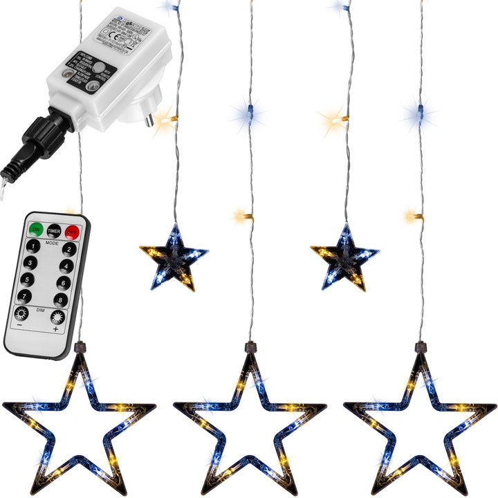 Instalatie led tip perdea cu 5 stele, 61 led-uri, telecomanda, cald/rece