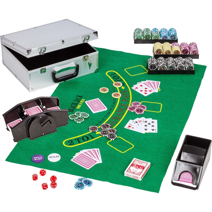 Set de poker, 300 de jetoane, amestecator de carti